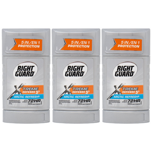 3-Pack Right Guard Xtreme Defense 5 Deodorant Antiperspirant Arctic Refresh