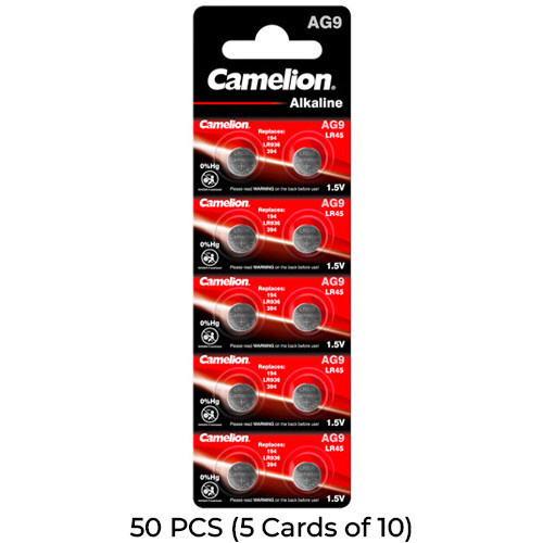 Camelion AG9 394 LR936 button batteries 50-pack on cards
