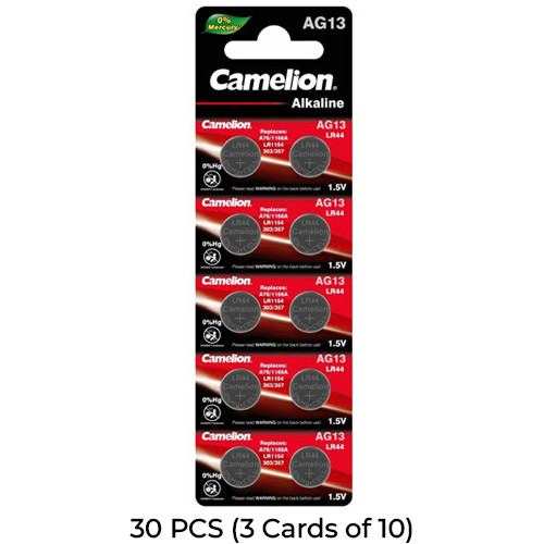 30-Pack AG13 / 303 / 357 / LR44 Button Batteries (3 Cards of 10)