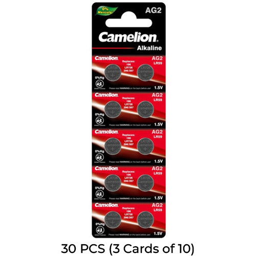 30-Pack AG2 / 396 / 397 / LR726 Button Batteries (3 Cards of 10)