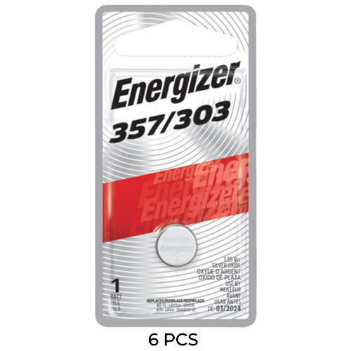 Energizer 303/357 silver oxide button batteries, 6-pack