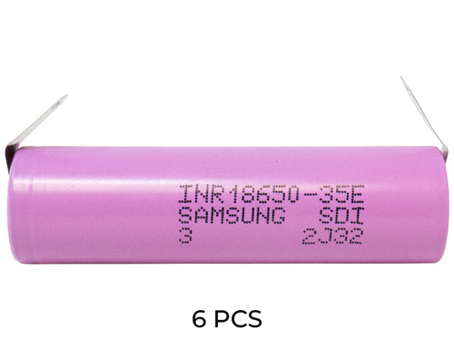 6-Pack 18650 3.6v Samsung 3500 mAh (35E) li-on Battery with Tabs