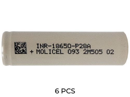 6-Pack Molicel P28A 18650 3.6 Volt Lithium Ion Batteries (2800mAh)