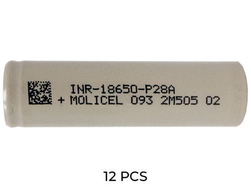 12-Pack Molicel P28A 18650 3.6 Volt Lithium Ion Batteries (2800mAh)