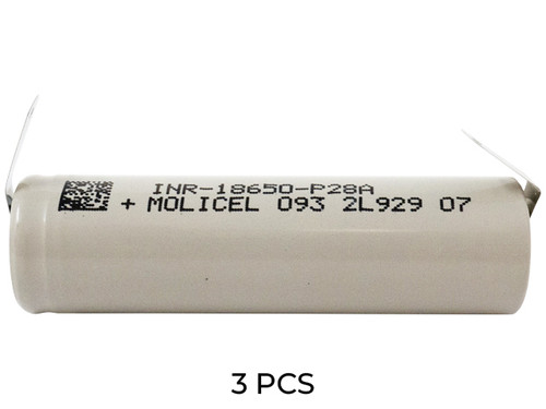 3-Pack Molicel P28A 18650 3.6 Volt Lithium Ion Batteries (2800mAh) W/ Tabs