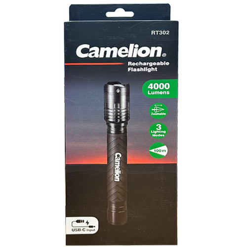 Durable aluminum Camelion flashlight with anti-slip grip