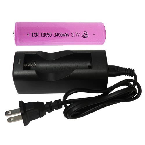 Single slot Li-ion charger with 18650 3400mAh button top battery