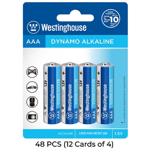 48-Pack AAA Westinghouse Dynamo Alkaline Batteries (12 Cards of 4)