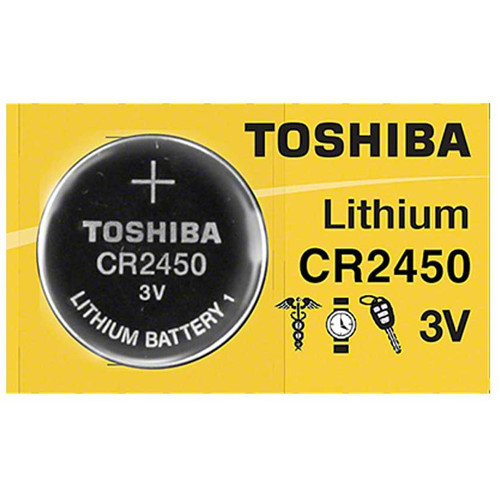Toshiba CR2450 3V lithium coin cell battery on card