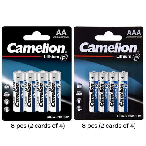 Front view of Camelion 8 AA plus 8 AAA batteries