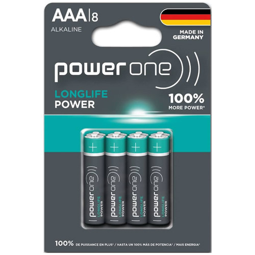 PowerOne AAA alkaline batteries 8-card pack, 1.5 volt