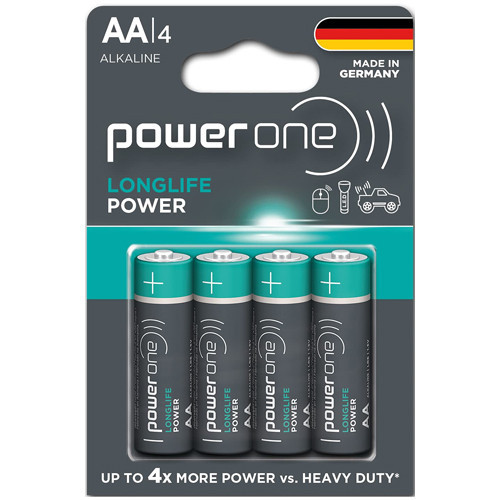 PowerOne AA alkaline batteries 4 card pack, made in Germany