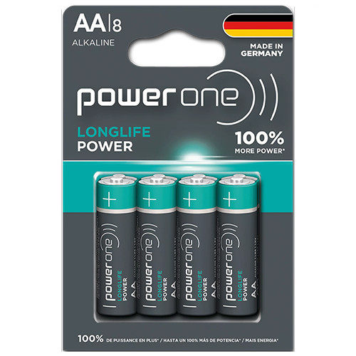PowerOne AA alkaline batteries 8-card pack, SKU 26503