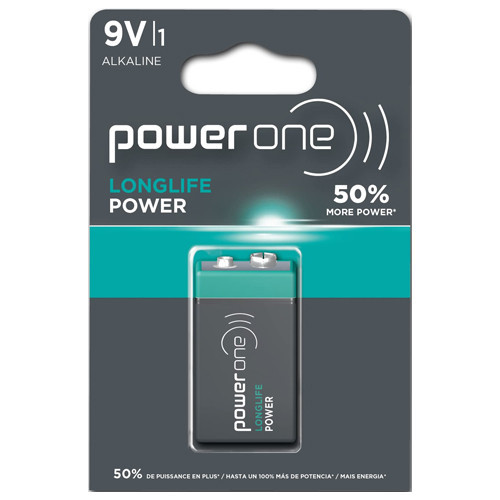 PowerOne 9 Volt alkaline battery on card