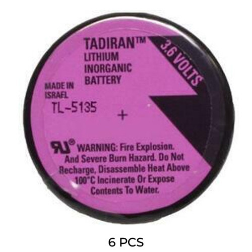 Six Tadiran TL-5135/P 3.6V lithium batteries with PC pins