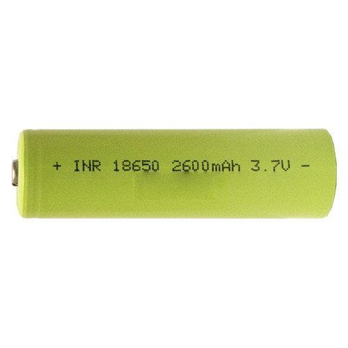 Close-up of Lishen 18650 2600mAh battery button terminal