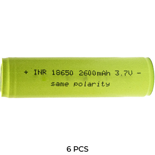 Six 18650 2600mAh Li-ion batteries with same-side terminals