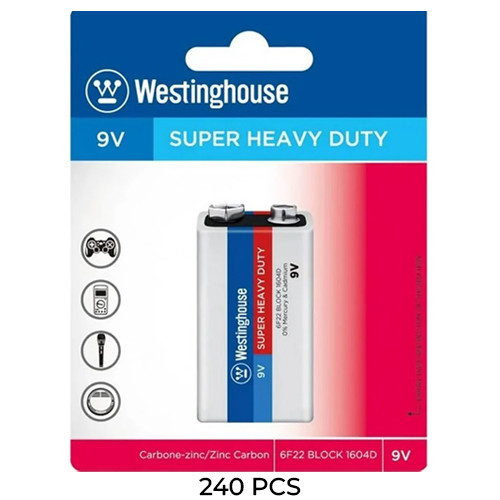 240-pack Westinghouse 9 volt super heavy duty batteries, carded