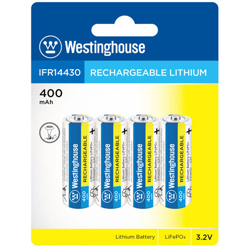 Westinghouse IFR14430 LiFePO4 400mAh batteries 4 pack front view