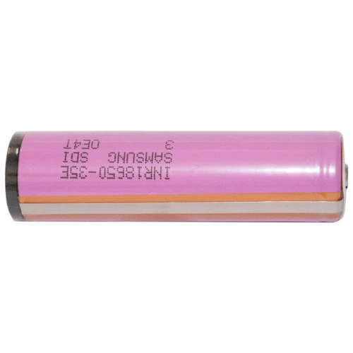 Top close-up of button terminal on Samsung 18650 Li-Ion battery