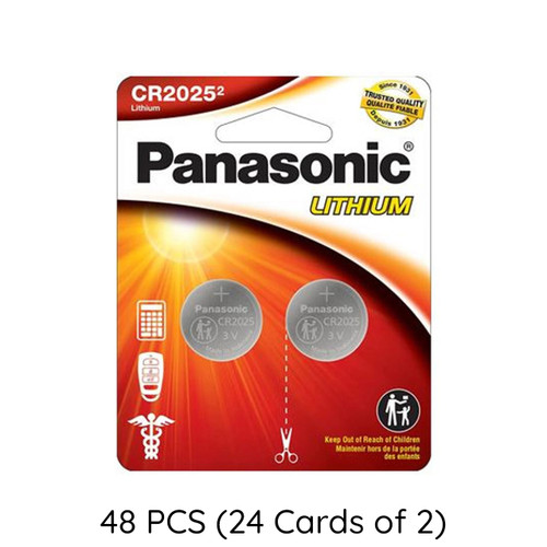 Panasonic CR2025 3V lithium coin cell batteries pack of 48