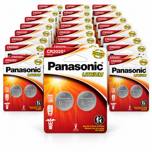 48-Pack CR2025 Panasonic 3 Volt Lithium Coin Cell Batteries (24 Cards of 2)
