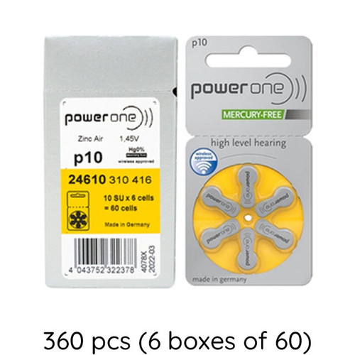 PowerOne P10 Size 10 hearing aid batteries 360-pack