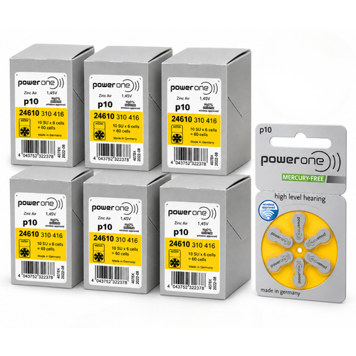 360-Pack Size P10 PowerOne Hearing Aid Batteries (6 boxes of 60) Wholesale & direct to consumer