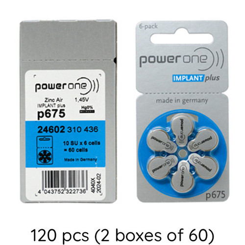 120-Pack Size p675 PowerOne IMPLANT Plus Cochlear Hearing Aid Batteries (2 Boxes of 60) Wholesale & direct to consumer