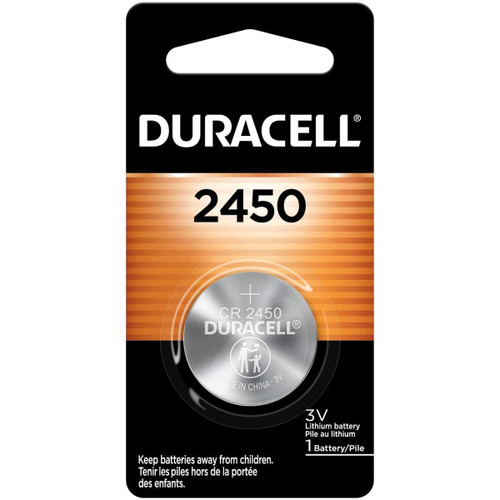 5-pack Duracell CR2450 3V lithium coin cell batteries on card