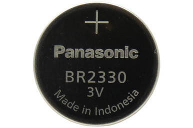 Panasonic BR2330 3V lithium coin cell battery 5-pack front view
