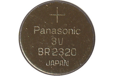 Panasonic BR2320 3V lithium coin cell battery five-pack front view