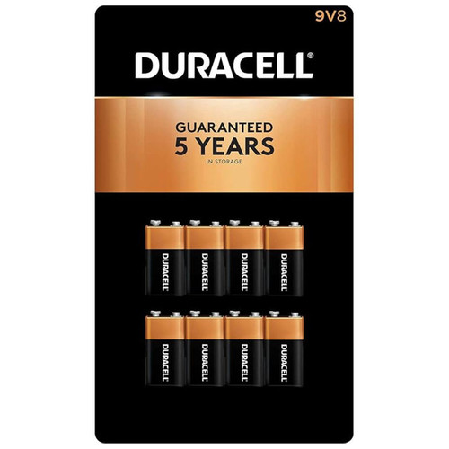 Duracell Coppertop 9 Volt Alkaline Battery MN1604TB8 8 pack front view