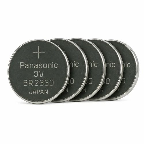 Side profile of Panasonic BR2330 battery highlighting coin cell shape