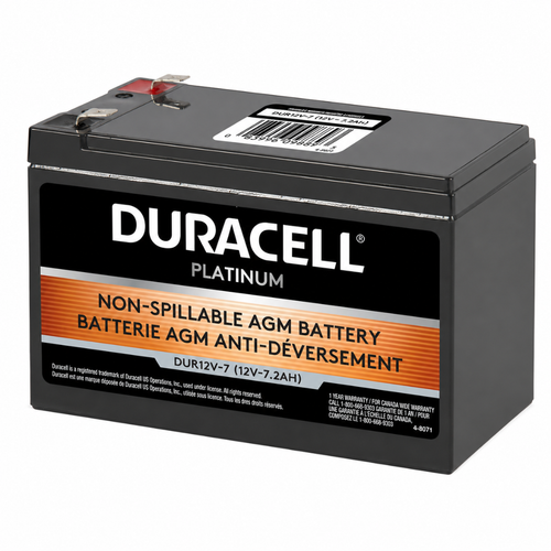 Side profile of DUR12V-7 12V 7Ah battery showing F1 terminals