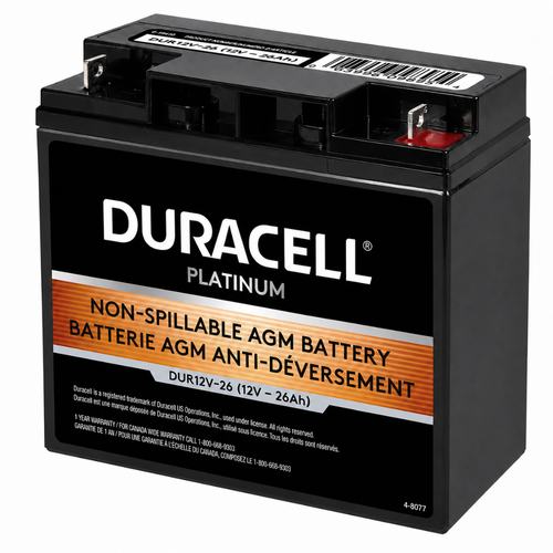 Side profile of Duracell DUR12V-26 26Ah sealed lead acid battery