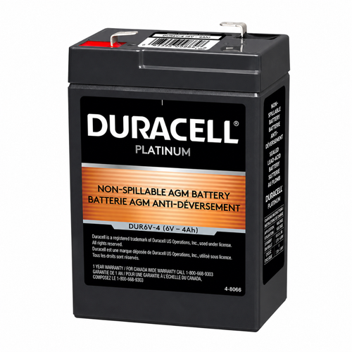Top angle showing F1 terminals of Duracell DUR6V-4 battery
