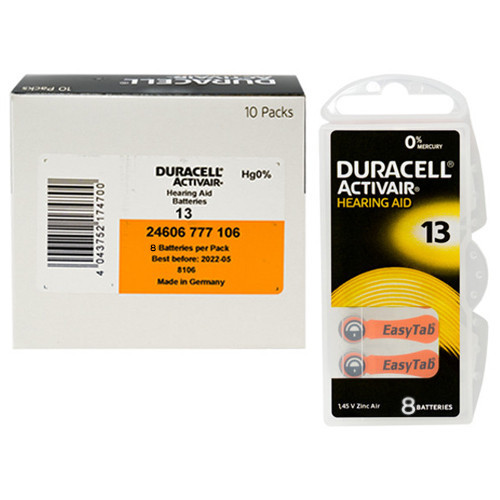 Size 13 Duracell Activair Hearing Aid Batteries DA13 (80 pcs - 1 Box) Wholesale & direct to consumer