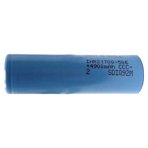 Samsung INR21700 50E 3.6V lithium-ion flat top battery close-up