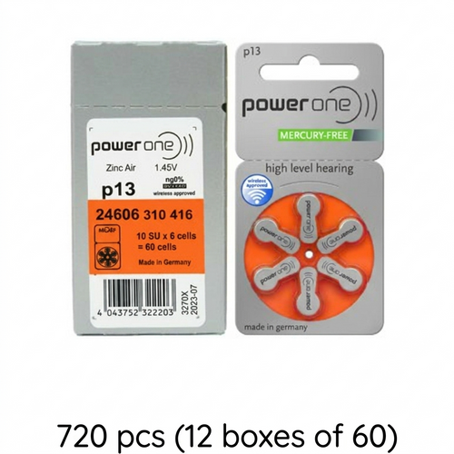PowerOne P13 hearing aid batteries 720-pack, 12 boxes of 60