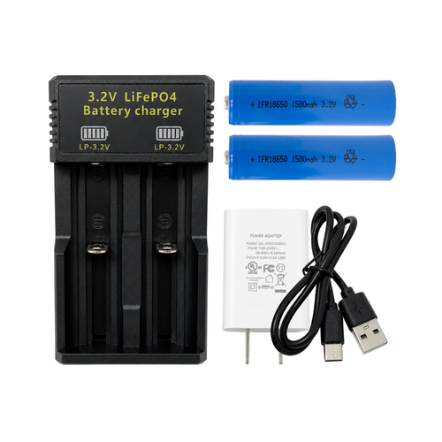 USB LiFePO4 battery charger with included 18650 cells