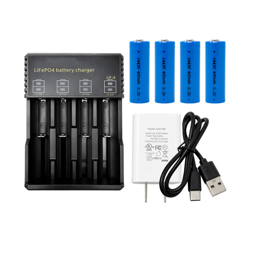 4-slot USB LiFePO4 charger with included power adapter