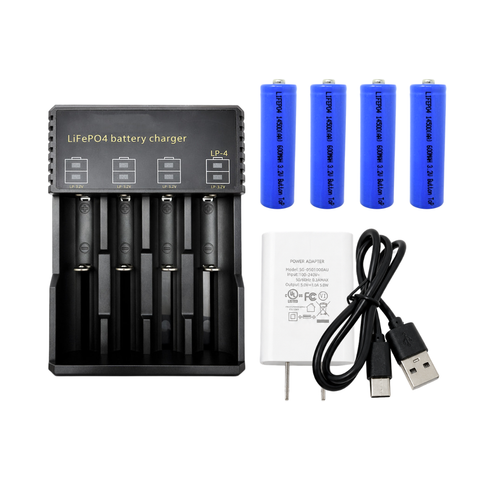 USB 4 slot LiFePO4 charger with included adapter