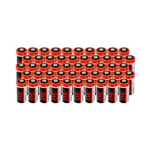 Stack of EVE CR123A batteries for cameras and security devices