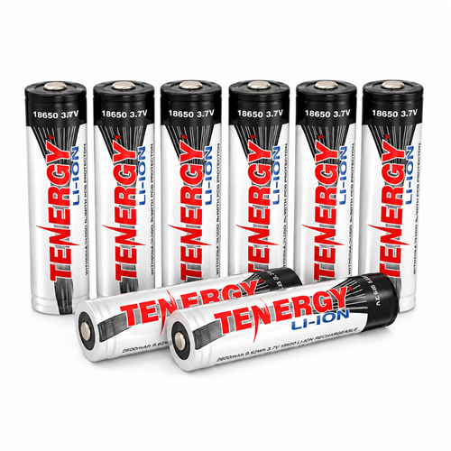 Single Tenergy 18650 button top battery highlighting PCB protection