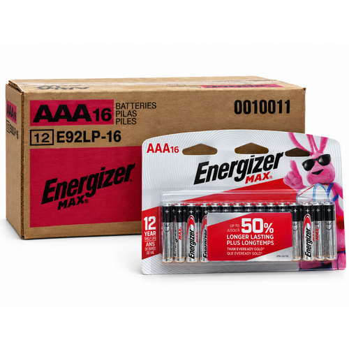 Close-up of Energizer MAX E92LP-16 AAA battery card packaging