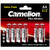 Front view of Camelion AA alkaline battery pack, six pieces