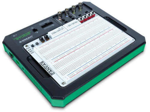 Angled product image of the Analog Discovery Studio.