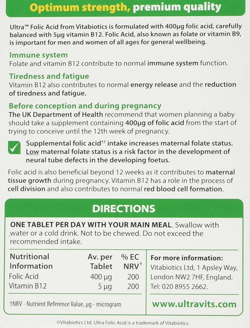 Vitabiotics Ultra Folic Acid 60 Tablets Inhealth Ie