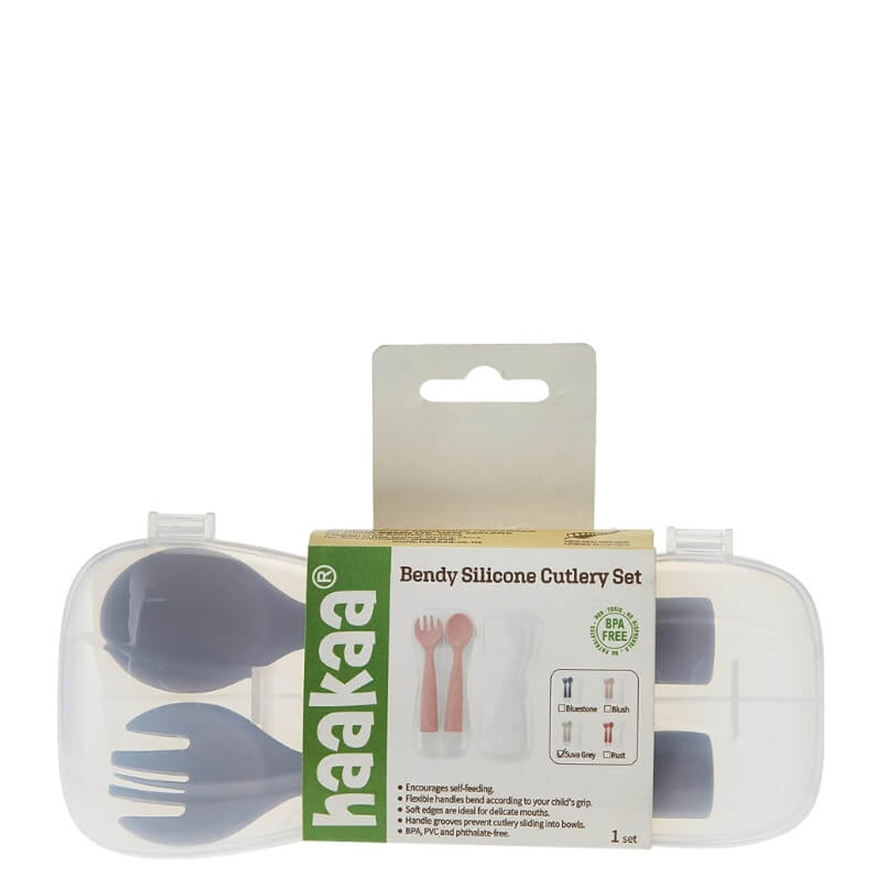 Set de cubiertos flexibles de silicona para bebés – Haakaa